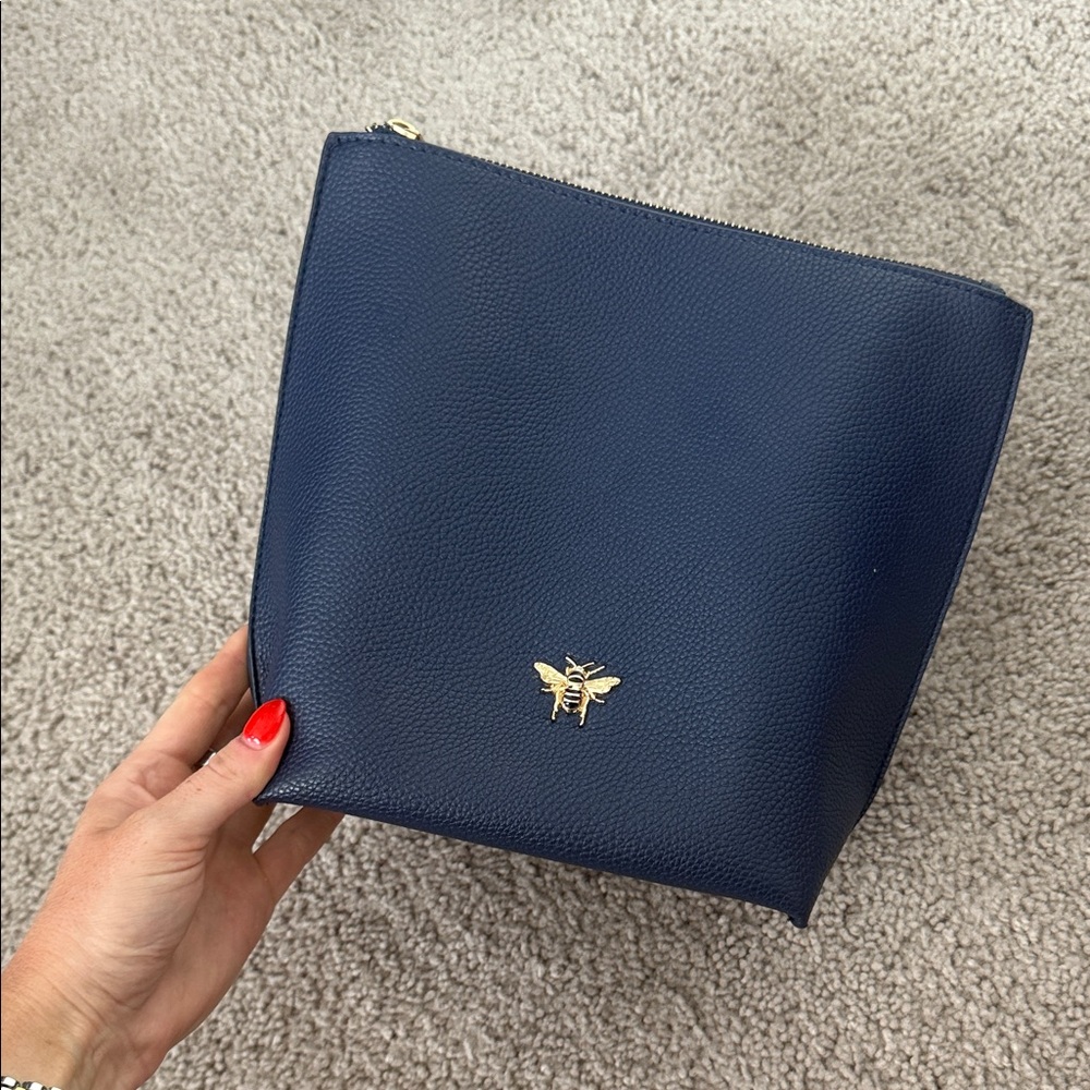 Elegant Navy Cosmetic Bag with Gold Bee Detail